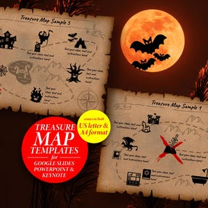 Carte de la chasse au trésor hantée | Carte de la chasse au trésor Dragon Knight Quest | Jeu d'anniversaire à imprimer pour enfants avec monstre fantastique | Présentation PowerPoint Apple