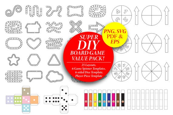 DIY game board template | Blank board | Personalise Adult game board | Custom kids board game template | Svg Png Eps School project ideas
