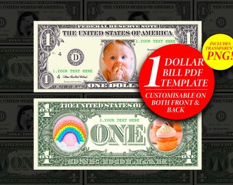 Party Money, Personalise 1 Dollar Bill, Editable party play money, Printable custom Dollar  with your face on it, DIY Event Game Money PDF