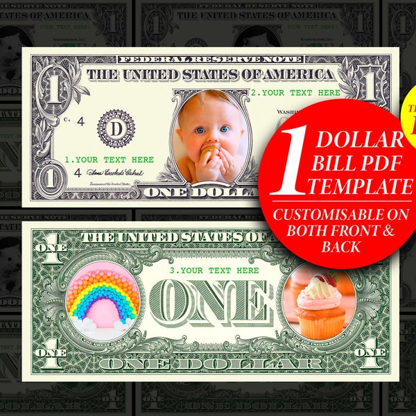 Party Money, Personalise 1 Dollar Bill, Editable party play money, Printable custom Dollar  with your face on it, DIY Event Game Money PDF