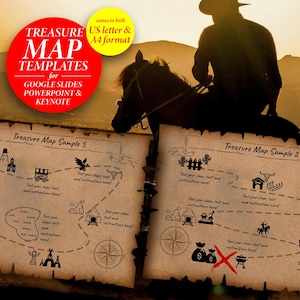 Carte de chasse au trésor des cow-boys imprimable | Jeu DIY Fête d'anniversaire pour enfants du Far West | Modèles modifiables de présentations PowerPoint Apple Keynote Google Slides