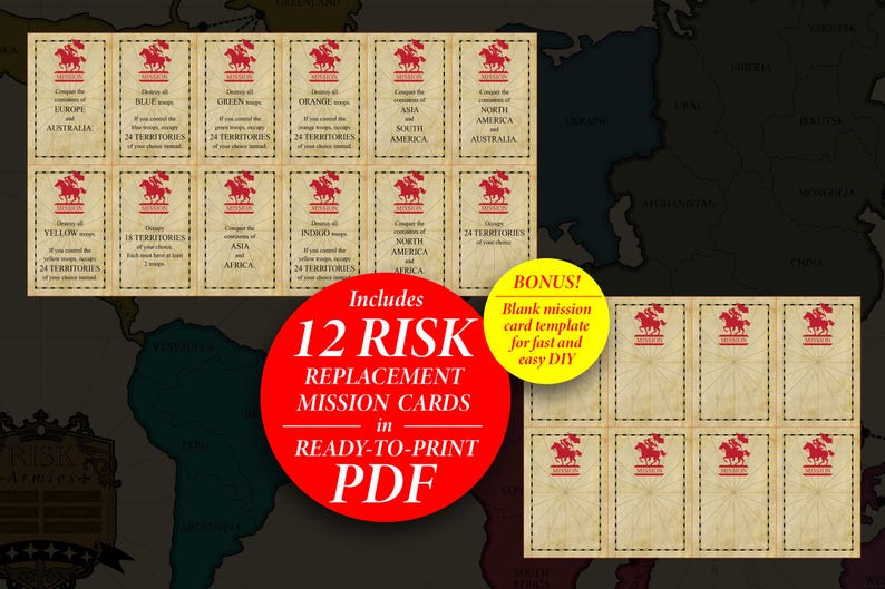Risk Cards Replacement Printable PDF | Make Your Own Risk Mission Card ...