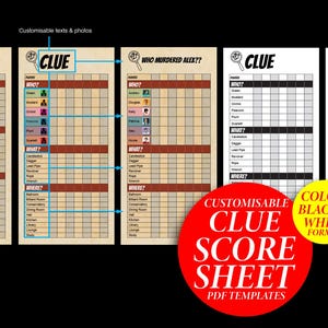 Clue Nachfüllblätter | Personalisieren Sie Cluedo Ersatz Score Sheet | Detektiv Notizen Kartenblätter anpassen | PDF Instant Download Printable