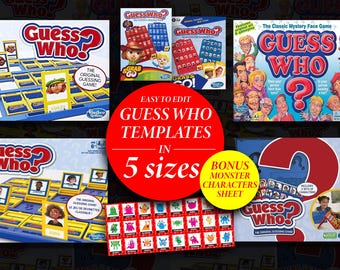 Editable Guess Who Template | Make Your Own Custom Printable Game Board Version 2.0 | Guess Who Cards Template | Monster Characters Sheet