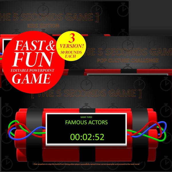 5 Seconds Game | PowerPoint Editable Quiz Game | Kids Party Game | Family Game Night | Mac & PC Virtual Quiz | Zoom Team building Icebreaker