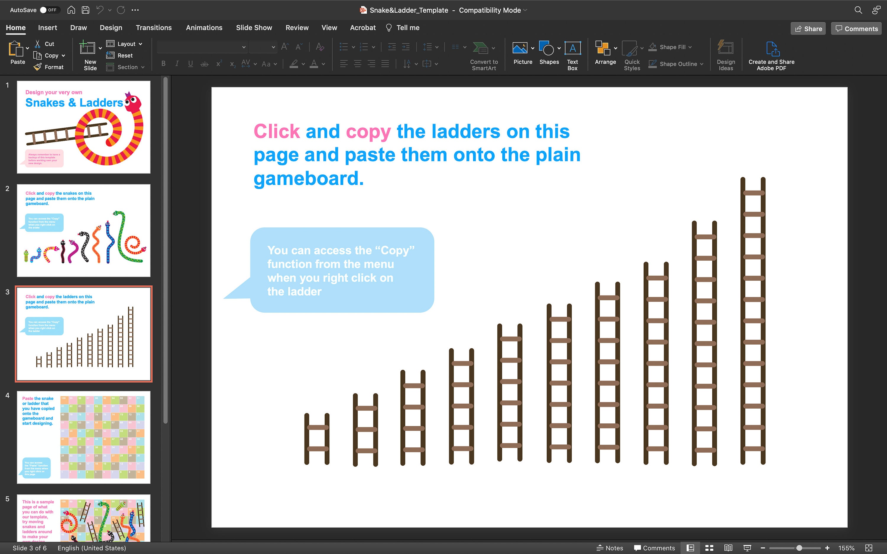 Printable Editable Snakes and Ladders in Powerpoint PDF Children Board