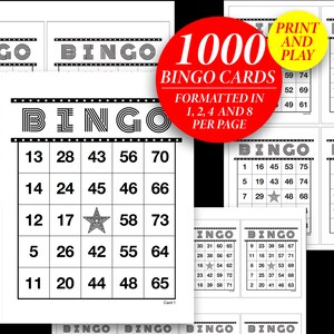 Bingokaarten Afdrukbare pdf-bestand 1000 pagina's downloaden | Diverse verschillende bingo-afdrukformaten | Bingo voor goed doel, bedrijfsevenement, verjaardagsfeestje