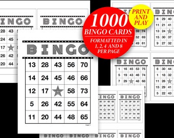 1000 Bingo Cards: Printable PDF for Events (Various Layouts)