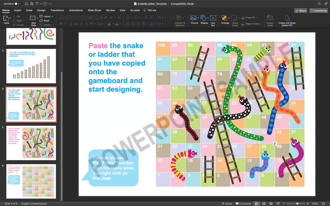 Printable Editable Snakes and Ladders in Powerpoint PDF Children Board