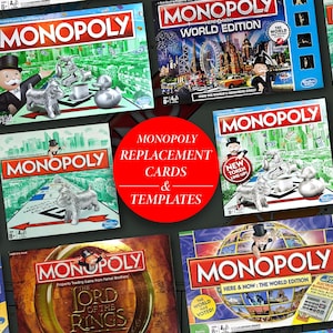 Monopoly Ersatzkarten druckbare PDF | Herr der Ringe | Klassisch | Hier und jetzt | Machen Sie Ihre eigene Monopoly Karte | Anpassen Personalisieren