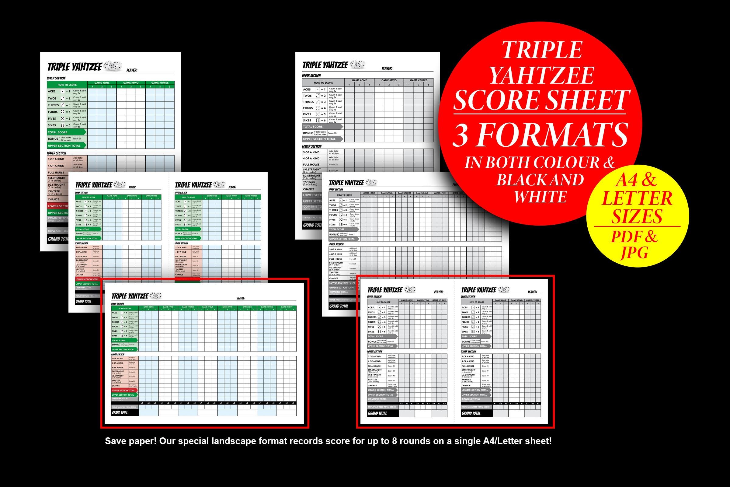 Yahtzee Farkle Kismet Bunco Qwixx Score Sheet Value Pack Bundle | Dice ...