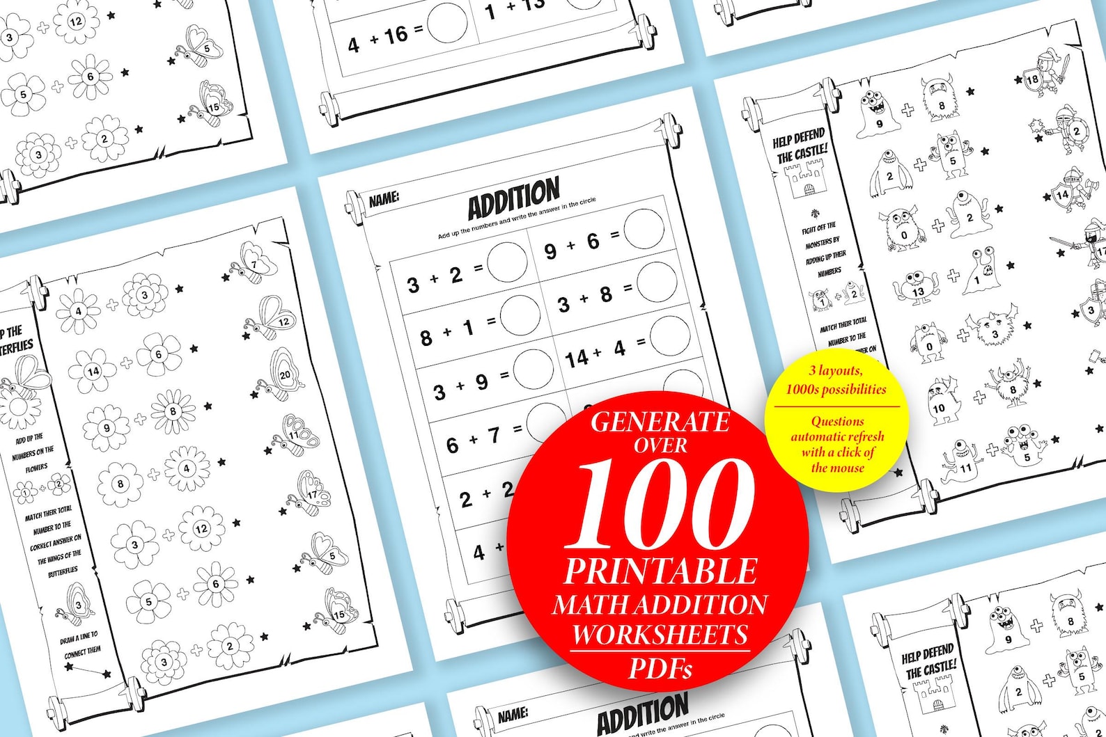Knight Math Sheets Math Worksheets First-second Grade Addition Practice : Flowers, Knight ...