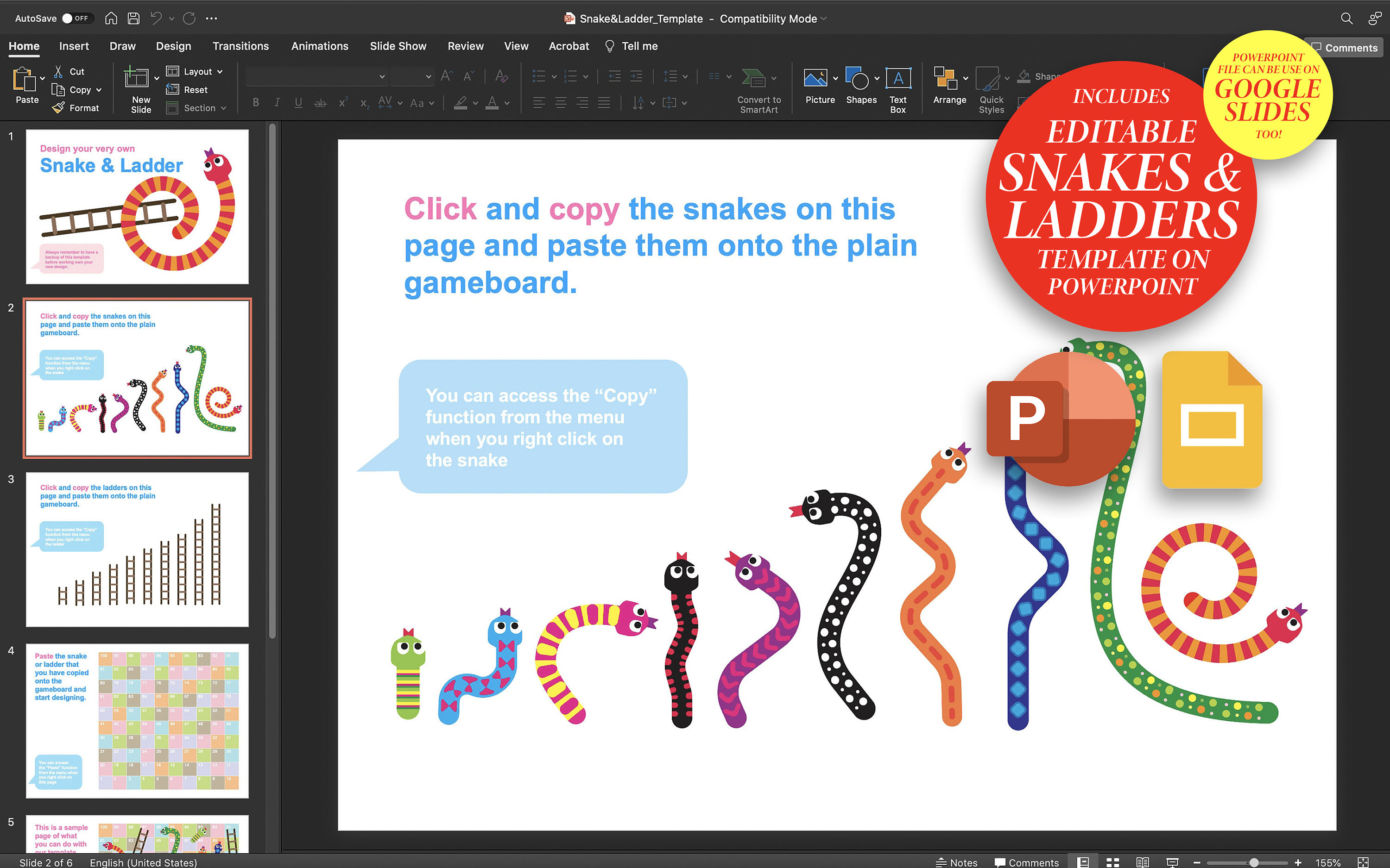 Serpientes y escaleras editables imprimibles para Canva y Powerpoint