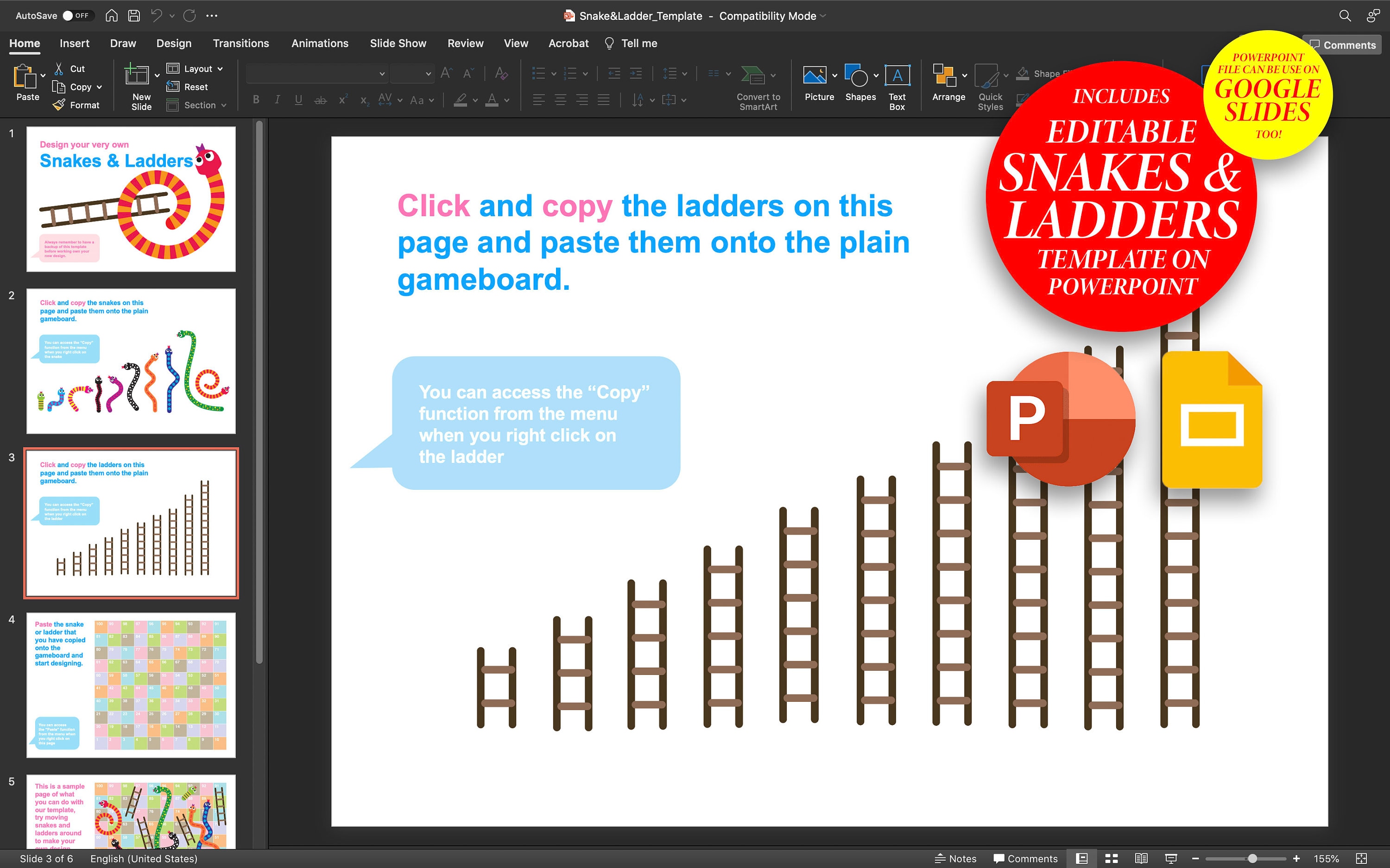 Serpientes y escaleras editables imprimibles para Canva y Powerpoint