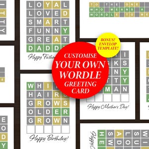 Plantilla de tarjeta DIY de Wordle / Tarjeta de felicitación personalizada / Cumpleaños, aniversario, Año Nuevo, Día del Padre, Día de la Madre / Tarjeta peculiar personalizada en formato PDF