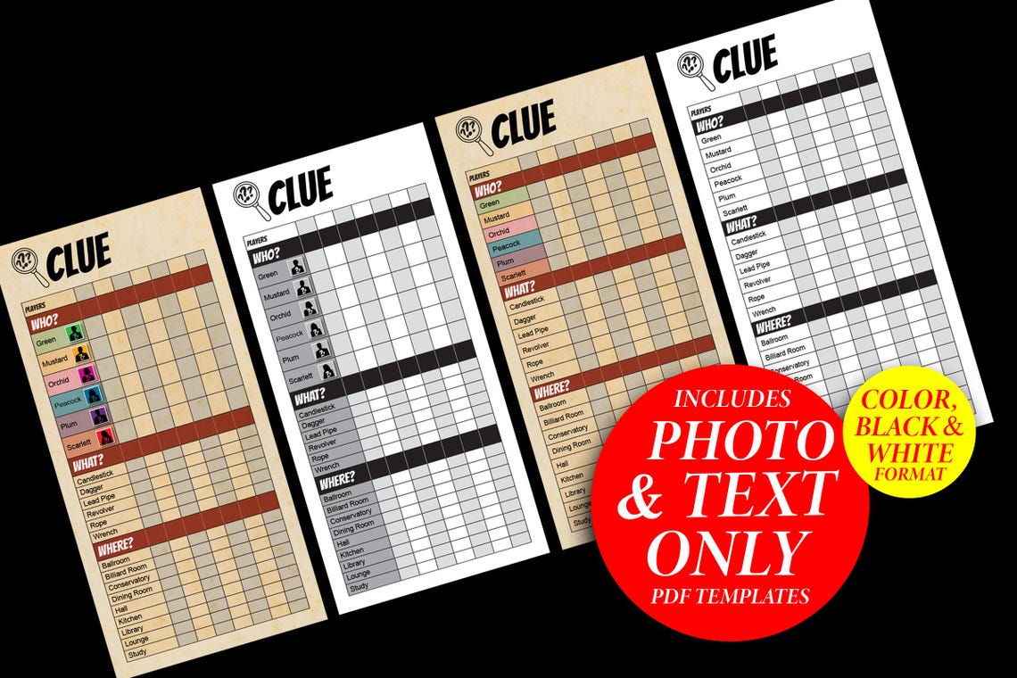 Clue Math Sheets Clue Refill Sheets | Personalise Cluedo Replacement Score Sheet ...