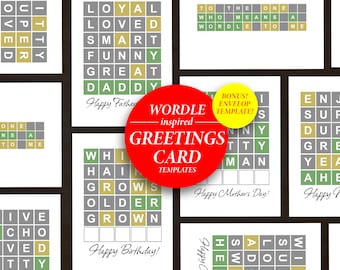 Wordle Inspired Birthday Greetings Card PDF Template | Wordles Anniversary, New Year, Father's Day, Mother's Day  | Personalise Quirky Card