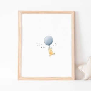 Winnie the Pooh Balloon watercolor | digital nursery print | nursery decor | vintage Winnie the Pooh | Pooh Bear classic