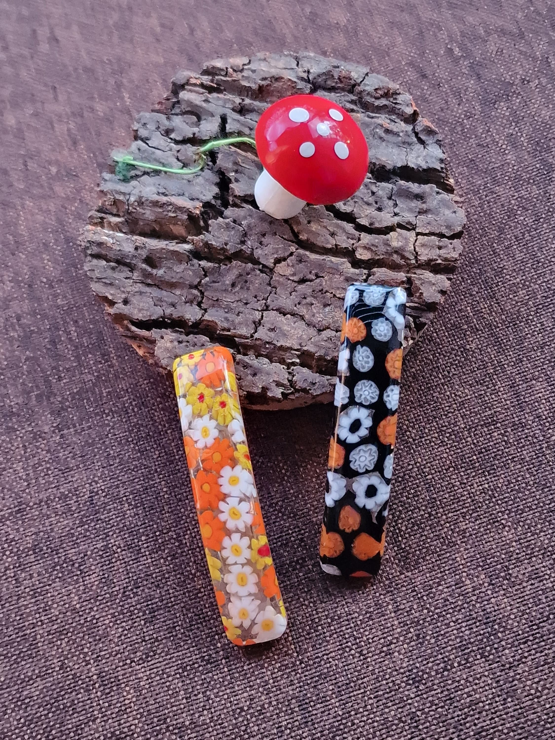 Hair Clips in Murano Glass Rectangular/ 60x10 mm Silver Hair Clips Hair