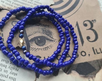 Royal Blue Seed Bead Bracelets, Set of 3 Bracelets, Stretchy Bracelets, Minimalist, Personalised, Customisable Beaded Bracelets