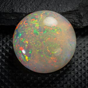 Welo Fire Opal Cabochon: 45.80 ct Round Loose Gemstone, 28x28 mm