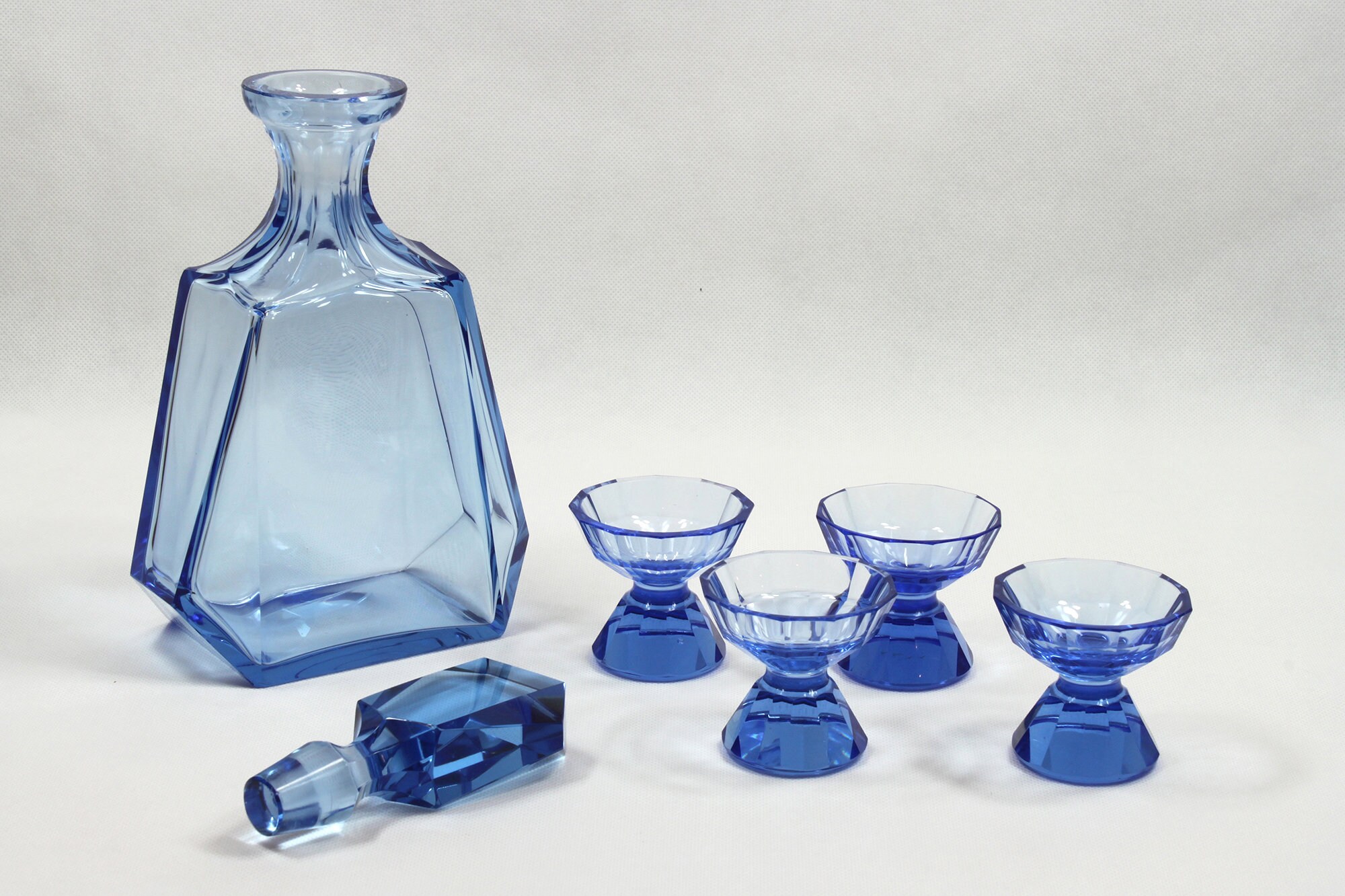 Blue Crystal Glass Decanter Set Signed by Moser Art Deco 1930s Etsy