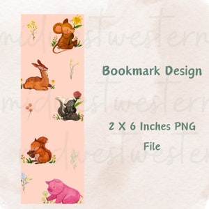 Cute animal with flowers bookmark png, small animals bookmark design, cute cartoon animal png design, bookmark digital design, deer bookmark