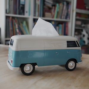 Scatola multifunzionale ufficiale con licenza T1 VW Bus 1963 (scatola per fazzoletti/porta telefono/porta telecomando), edizione 2 toni (blu/crema)