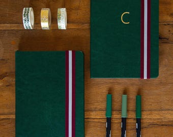 Dark green faux leather - A5 white paper LINED notebook - ultra-thick 160gsm paper - hand-stamped to order
