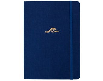 Marineblauw B5 wit papier DOT-GRID notitieboek, ultradik 160gsm gestippeld wit papier, met de hand gestempeld op bestelling, afbeelding naar keuze en folie