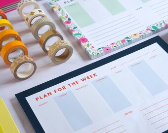 Navy Weekly Planner A4 - Desk Pad - Tear-off sheets - To Do List Organiser - Diary - UK Made - recycled paper