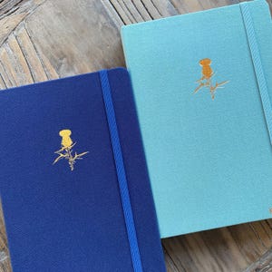 Distel Notizbuch, ultradickes 160gsm Papier, auf Bestellung von Hand gestempelt, Ihre Wahl von Buchfarbe, Papiersorte und Folie