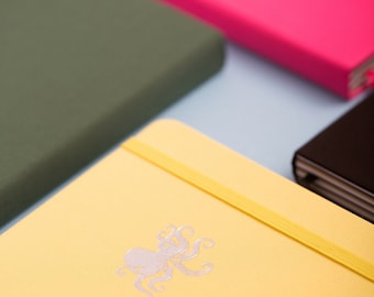 Neon yellow A5 dot-grid MIXED PAPER notebook - perfect for  journaling - kraft, white and black paper - 160gsm paper - lie-flat