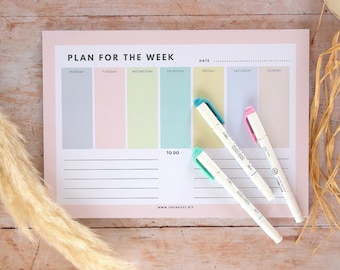 Pastel Weekly Planner A4 - Desk Pad - Tear-off sheets - To Do List Organiser - Diary - UK Made - recycled paper