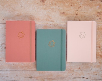Jigsaw notebook, ultra-thick 160gsm paper, hand-stamped to order, your choice of book colour, paper type and foil