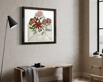 Handcrafted Wooden Flower Envelope Wall Art: Rustic Acrylic Painting