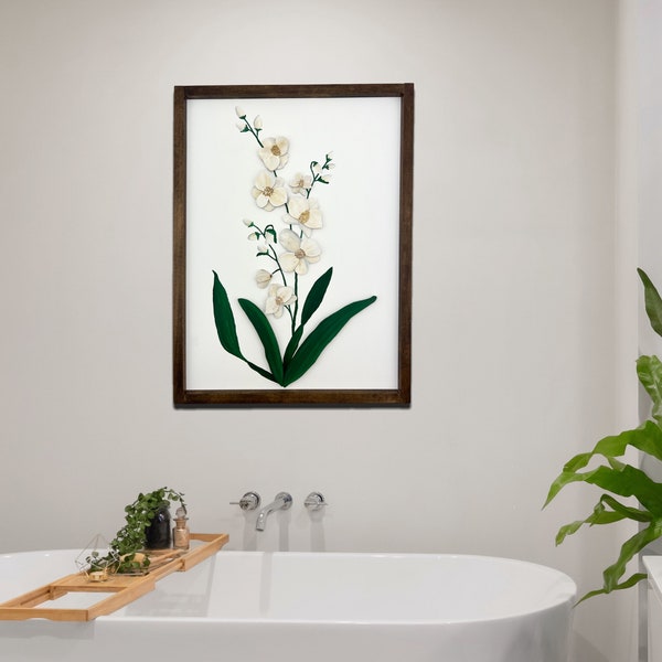 Orchid Flower Bathroom Decor | Wooden Textured Orchid Flower Wall Decor | Orchid Flower Wall Art | Unique 3D Orchid Flower Wall Hanging