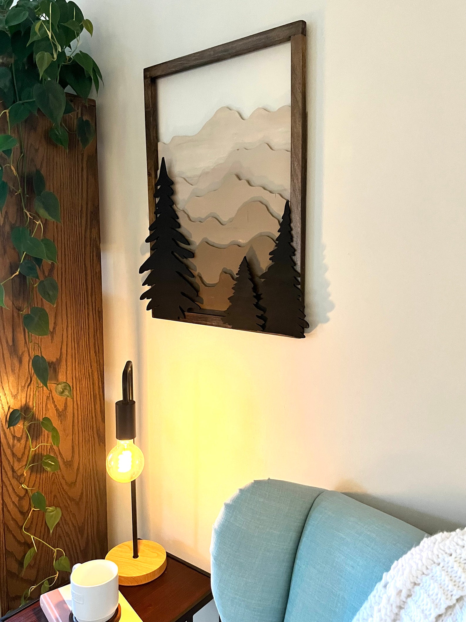Mountain Wall Art Layered Mountain Wood Art Boho Wall Etsy