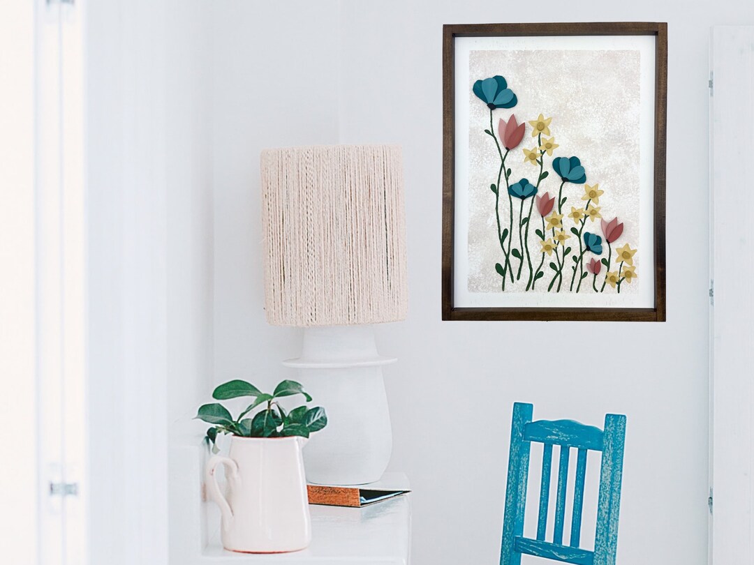 Acrylic Wildflowers Wall Art Wooden Abstract Flower Wall Decor Modern Flower Decor Botanical