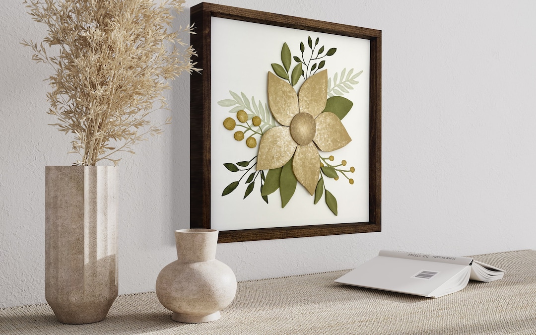 3D Wood Flower Wall Decor Modern Flower Wall Art Earth Tone Flower
