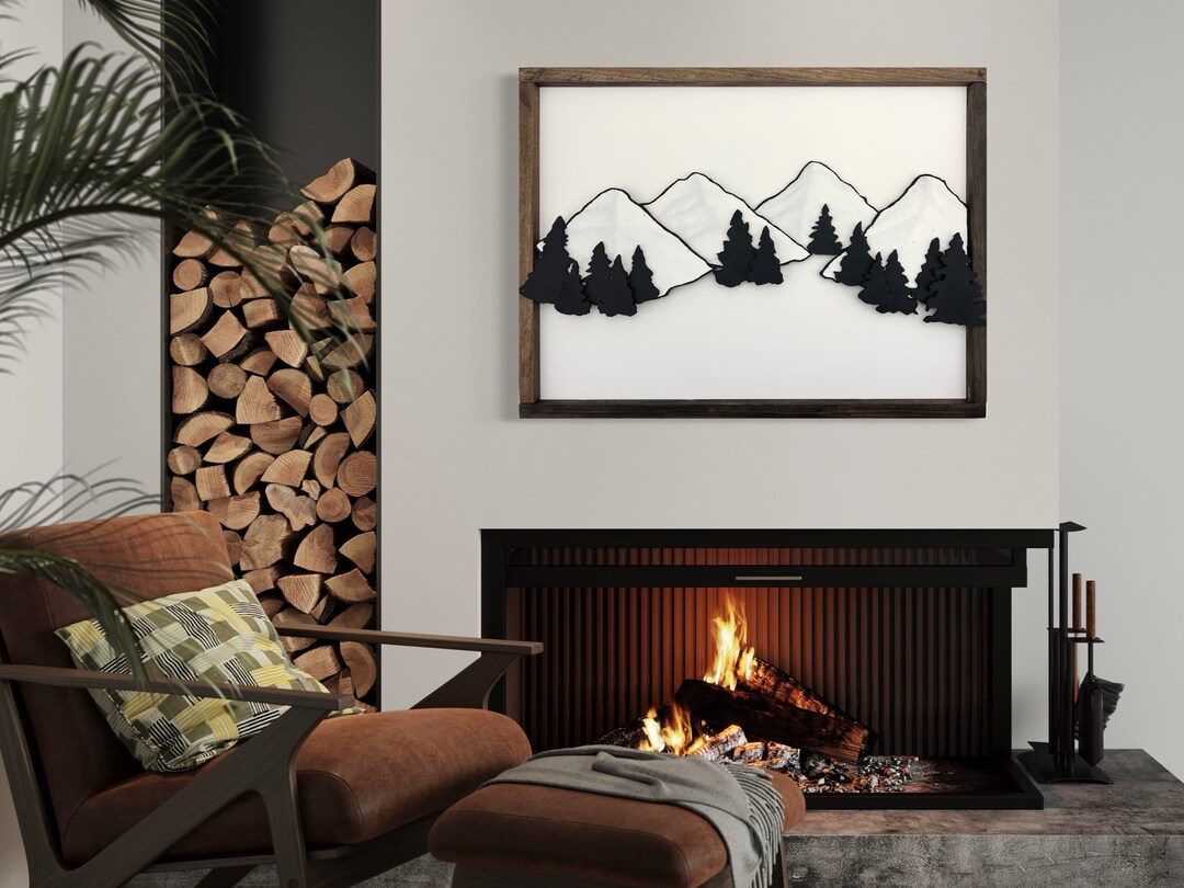 3D Wood Mountain Wall Decor Modern Mountain Wall Art Etsy