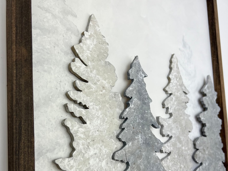 3D Wood Pine Tree Wall Decor Snow Covered Pine Wall Art Black and White Tree Painting Wood