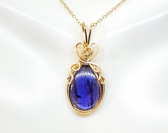 Iolite 14k Gold Wire Wrapped Pendant, Cordierite Crystal Necklace, Water Sapphire Gemstone Necklace, Unique Gift For Women, Artisan Jewelry