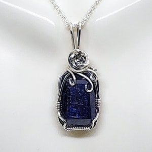 Sapphire Argentium Silver Wire Wrapped Pendant, Statement Jewelry, Gemstone Jewelry, Crystal Necklace, September Birthstone, Gift For her