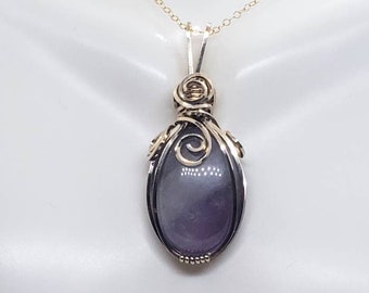 Amethyst Wire Wrapped Pendant, Gemstone Necklace, Amethyst Necklace, Handmade Jewelry, Aesthetic Statement Necklace, Gold Crystal Necklace