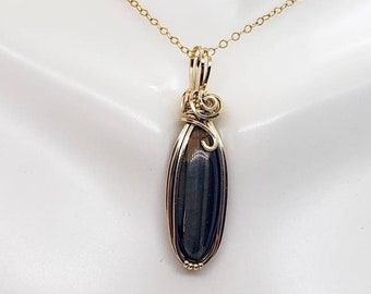 Black Tiger's Eye Wire 14k Gold Wire Wrapped Pendant, Aesthetic Jewelry, Gemstone Pendant, Gold Necklace, Crystal Necklace, Gift For Her