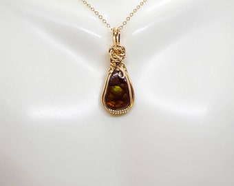 Stunning Natural Mexican Fire Agate Wire Wrapped Pendant, Fire Agate Necklace, Aesthetic Necklace, Agate Crystal Necklace, Gift For Her
