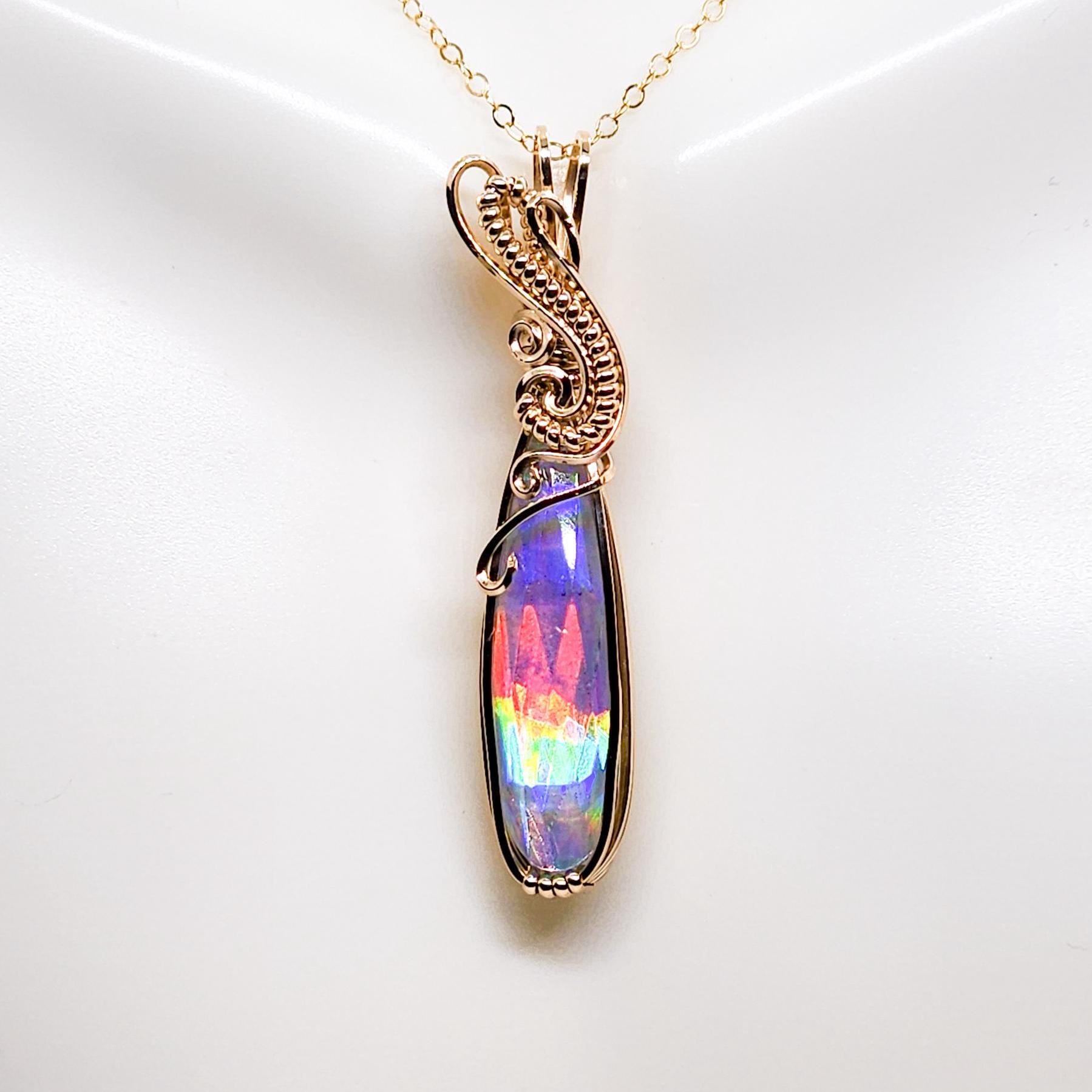 Mystic Rainbow Quartz 14k Gold Wire Wrapped Pendant Necklace, Handmade Jewelry, Mystic Crystal Necklace, Aesthetic Necklace, Gift For Her