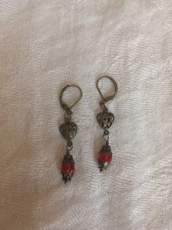 Cathedral Hearts Earrings, Gifts for Women, Vintage Jewelry Ascetic, Bronze, Copper, Costume, Bridgerton, Christmas, Birthday, Gift, For Her