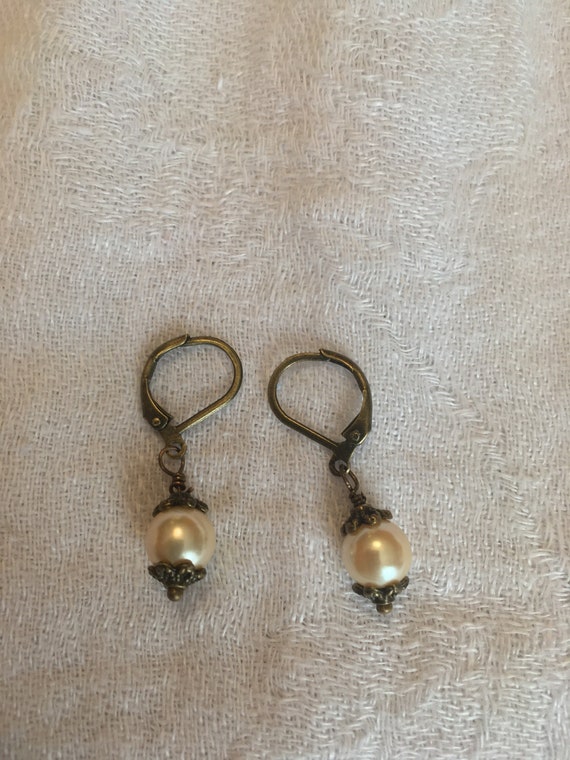 Pearl Earrings, Gifts for Women, Vintage Jewelry, Bronze, Gold, Rose, Copper, Christmas, Birthday, Gift, Bridgerton, Regency, Era